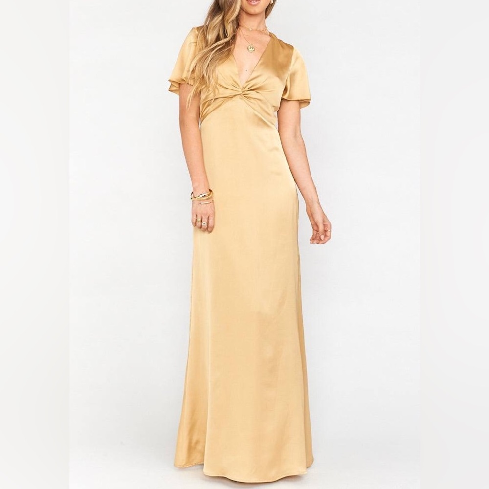 Mumu Rome Twist Bridesmaid Gown- Gold Luxe Satin